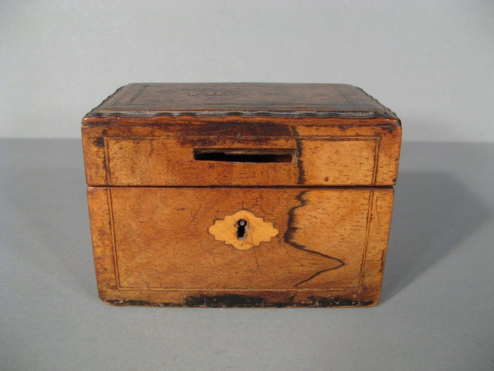 Antique Wooden Money Box with Intricate Carved Details -1Y48 1