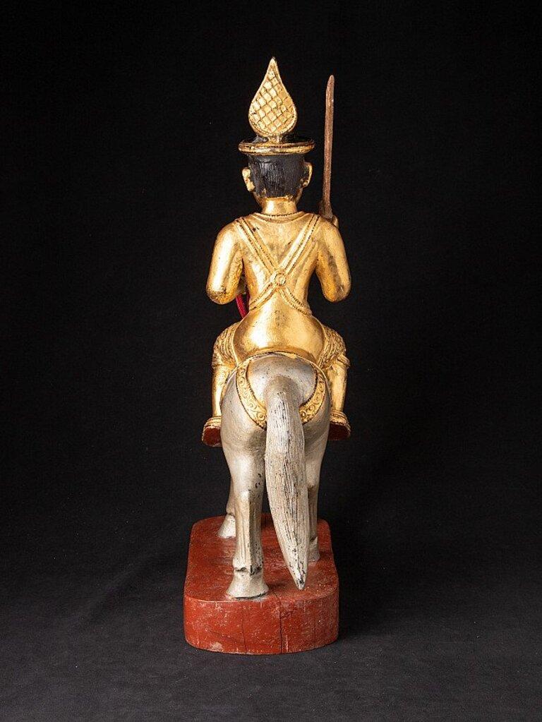 Antique Wooden Nat Statue on Horse from Burma In Good Condition For Sale In DEVENTER, NL