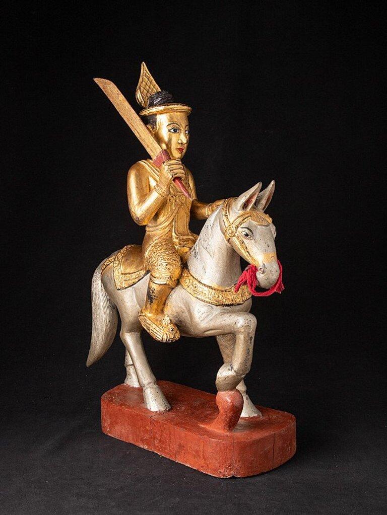 Antique Wooden Nat Statue on Horse from Burma For Sale 1
