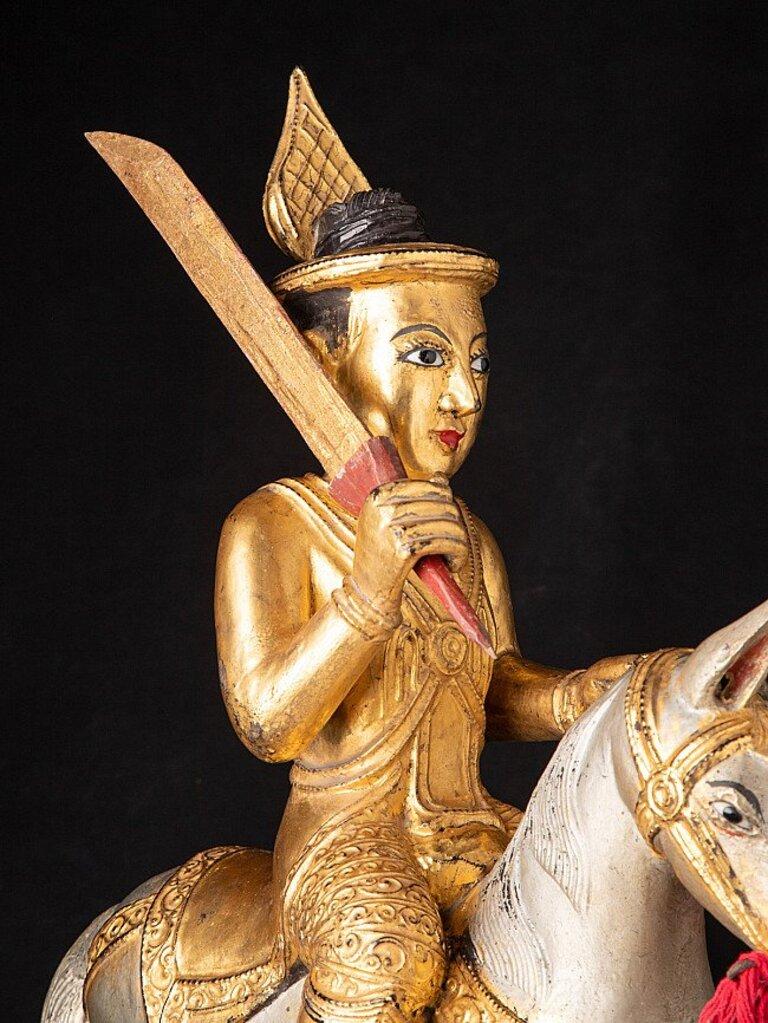 Antique Wooden Nat Statue on Horse from Burma For Sale 2