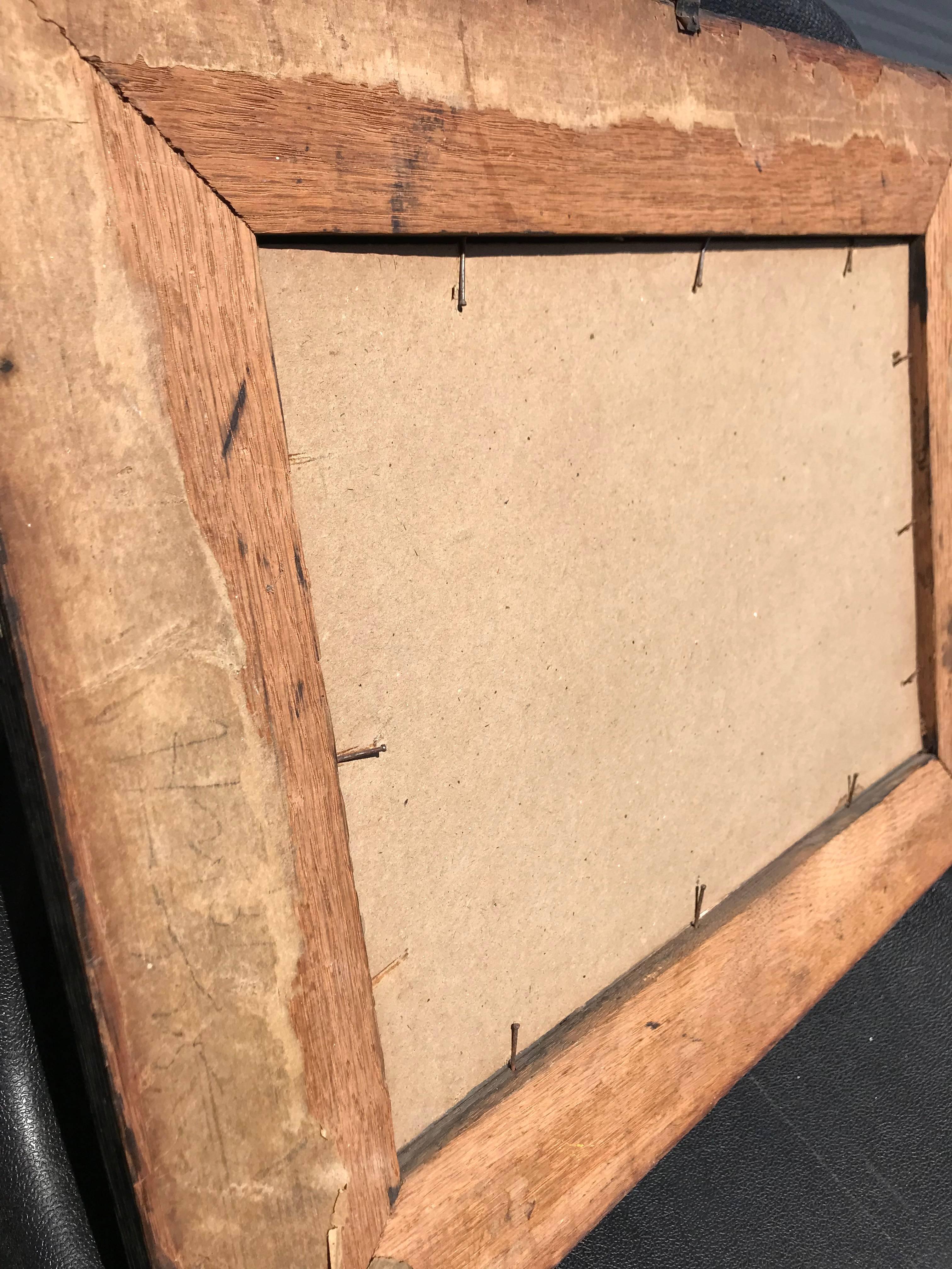 Antique Wooden Native Indian Design Picture Frame with Teepee Canoe Tomahawk Etc 3