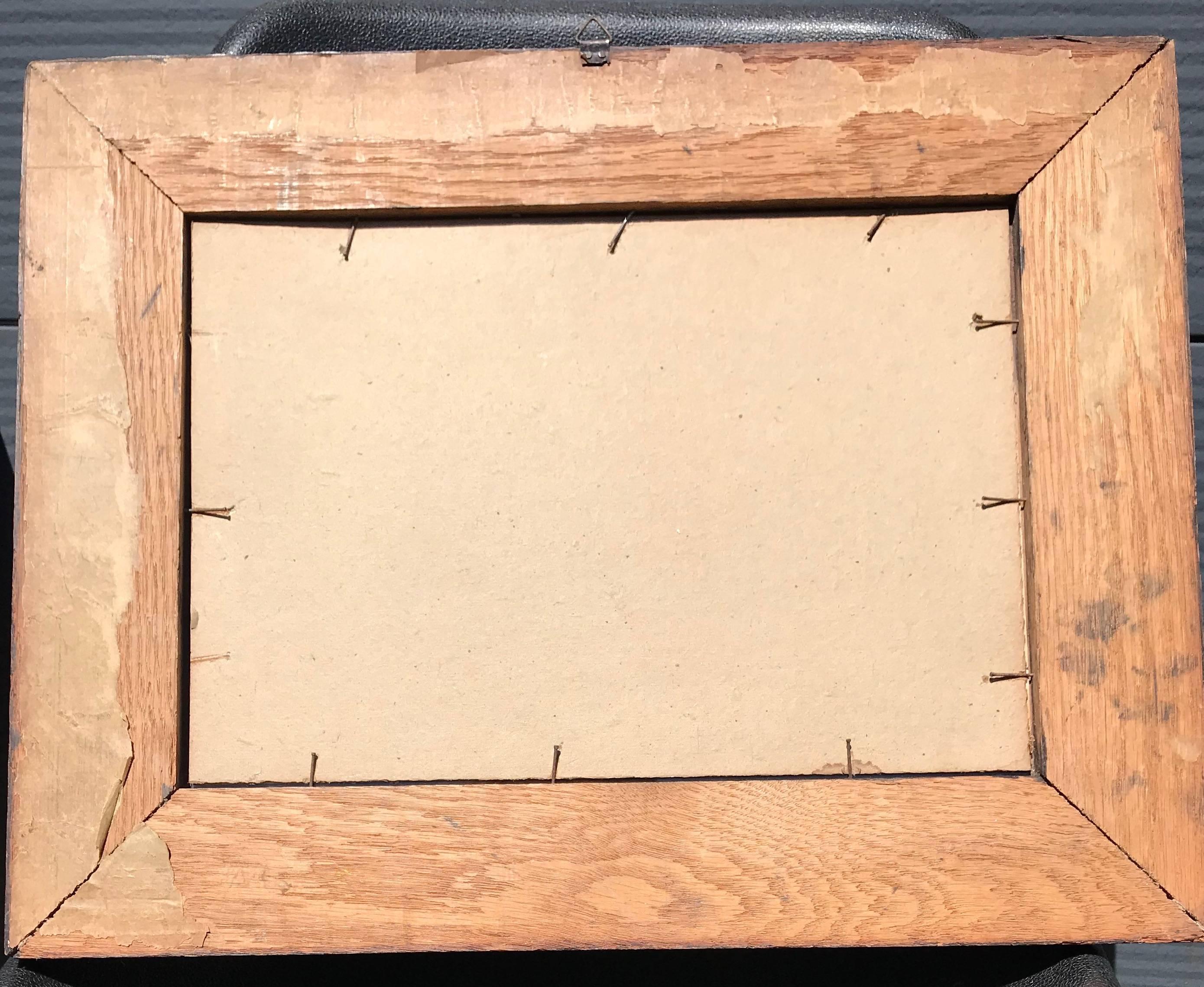 Antique Wooden Native Indian Design Picture Frame with Teepee Canoe Tomahawk Etc 4