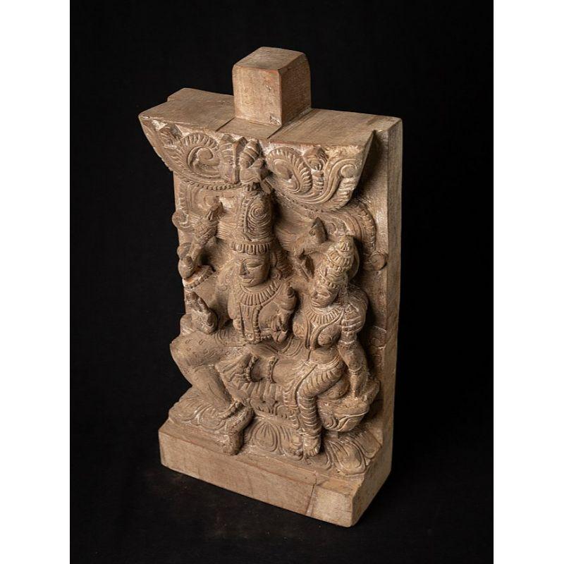 Antique Wooden Panel with Shiva and Parvati from, India 7