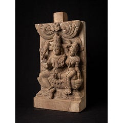 Antique Wooden Panel with Shiva and Parvati from, India