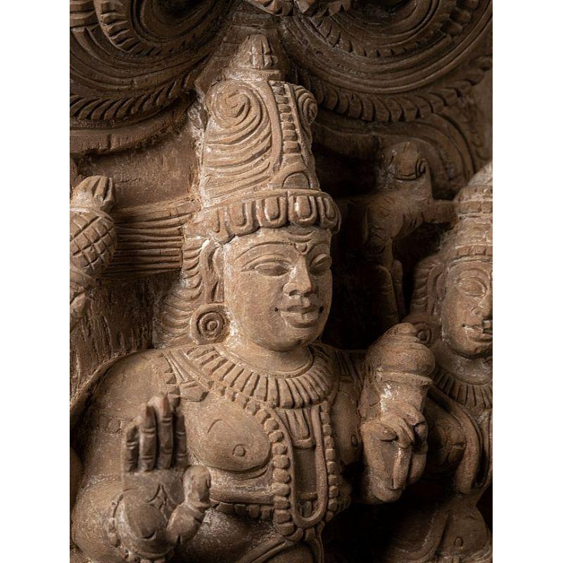 Antique Wooden Panel with Shiva and Parvati from, India 2