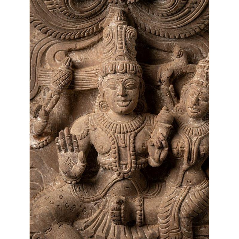 Antique Wooden Panel with Shiva and Parvati from, India 3