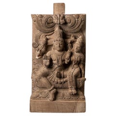 Antique Wooden Panel with Shiva and Parvati from, India