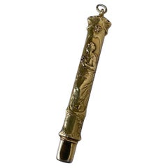 Antico astuccio in legno per matite in oro Stile Art Nouveau Corpo femminile Ornamento floreale