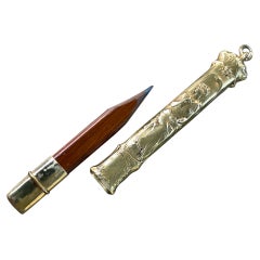 Antiker Holz-Bleistifthalter, Gold, Jugendstil, weiblicher Körper, florale Verzierung