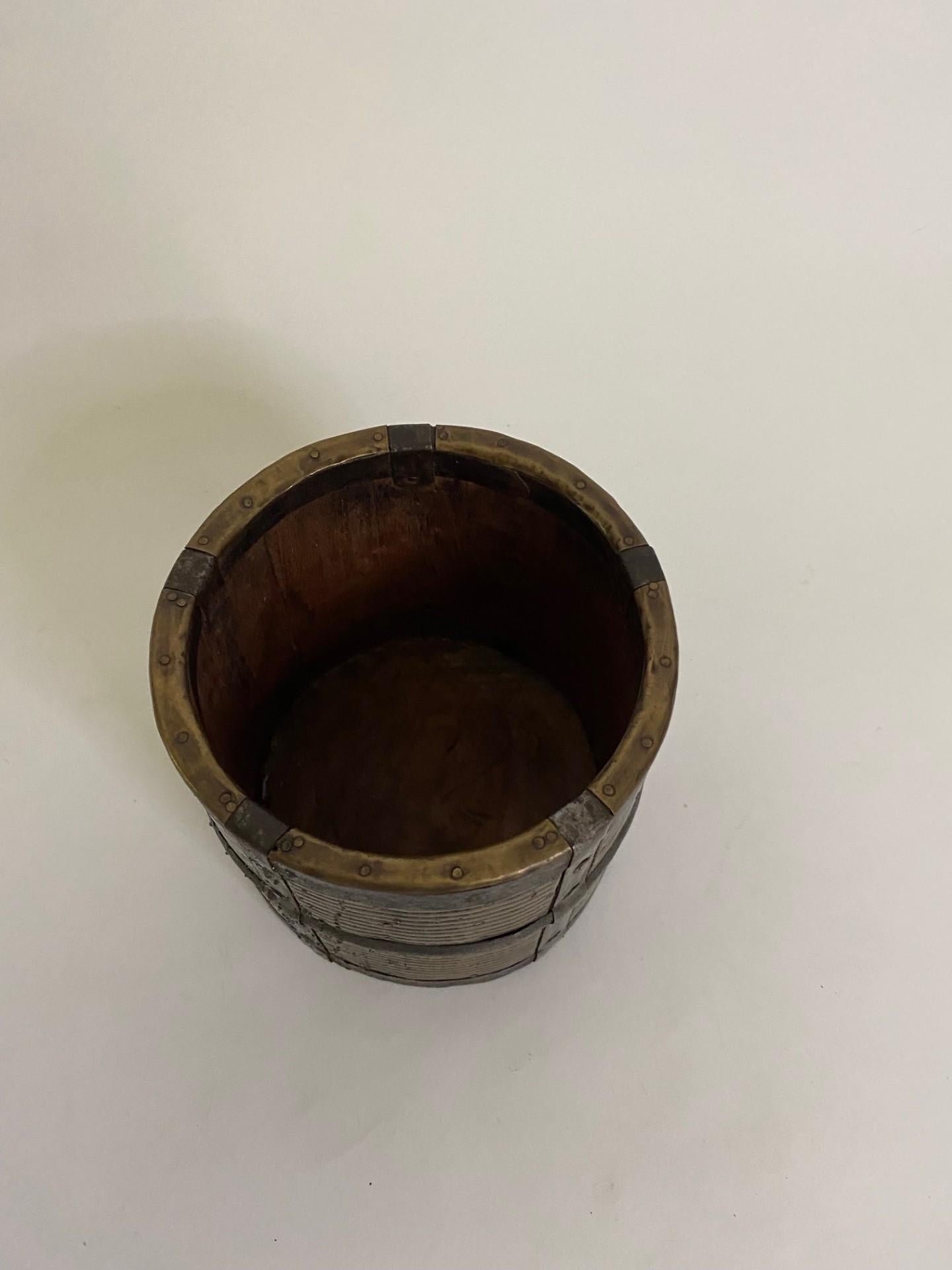 19th Century Antique Wooden Planter/Coaster with Brass & Sheet Iron Trim from England. For Sale