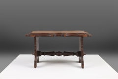 Antique Wooden provincial Rustic Stool, France 1880s