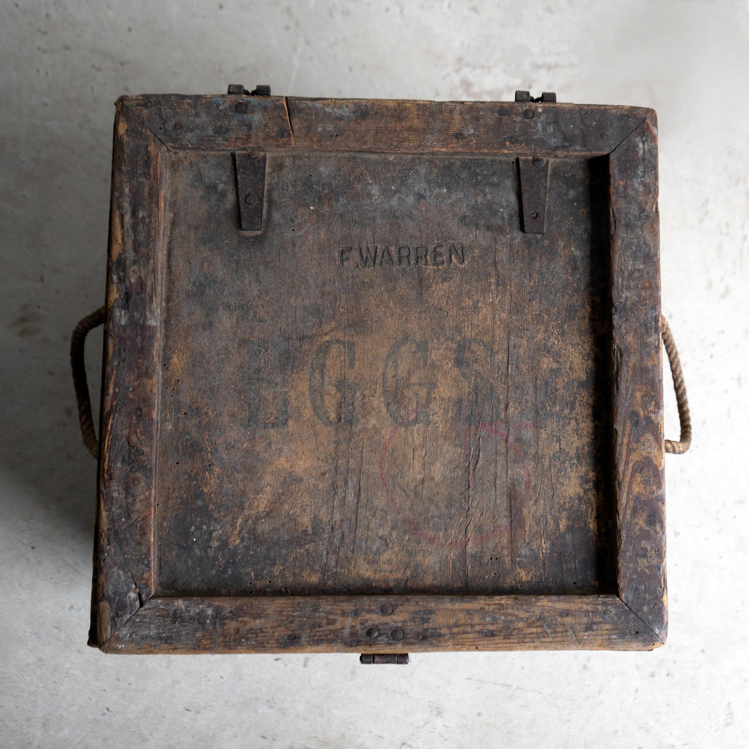Caja de madera antigua para huevos de ferrocarril, The Dairy Outfit Co. Principios del siglo XX 5