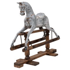 Antique Wooden Rocking Horse from France, Brown Wood, Early 1900s