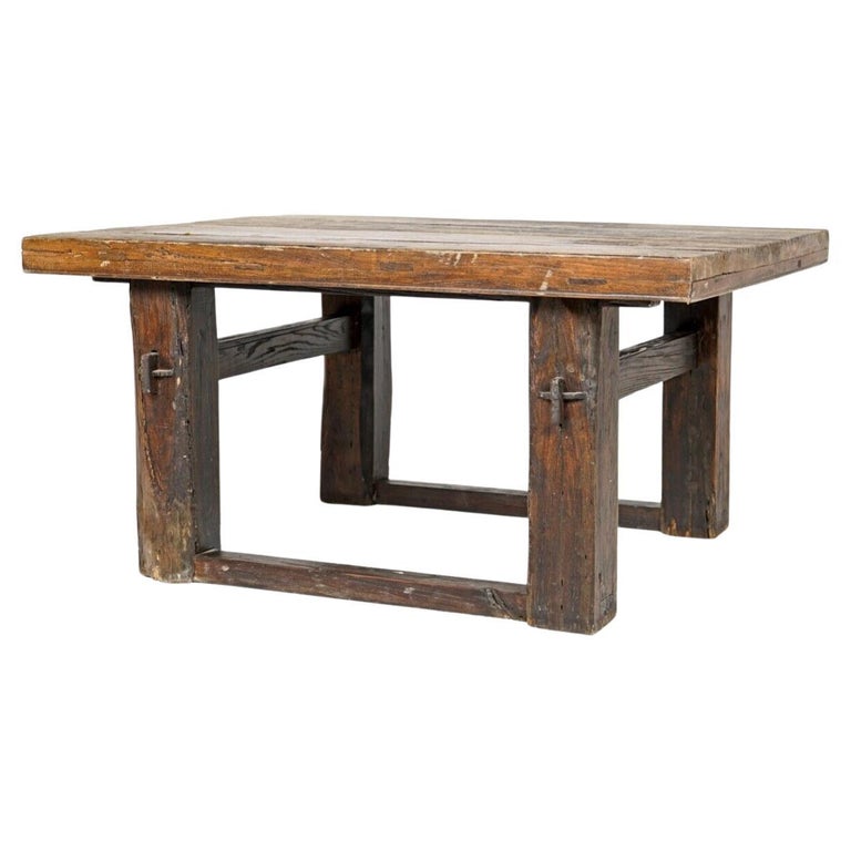 Antique Wooden Rustic Primitive Rectangular Coffee Table For Sale at
