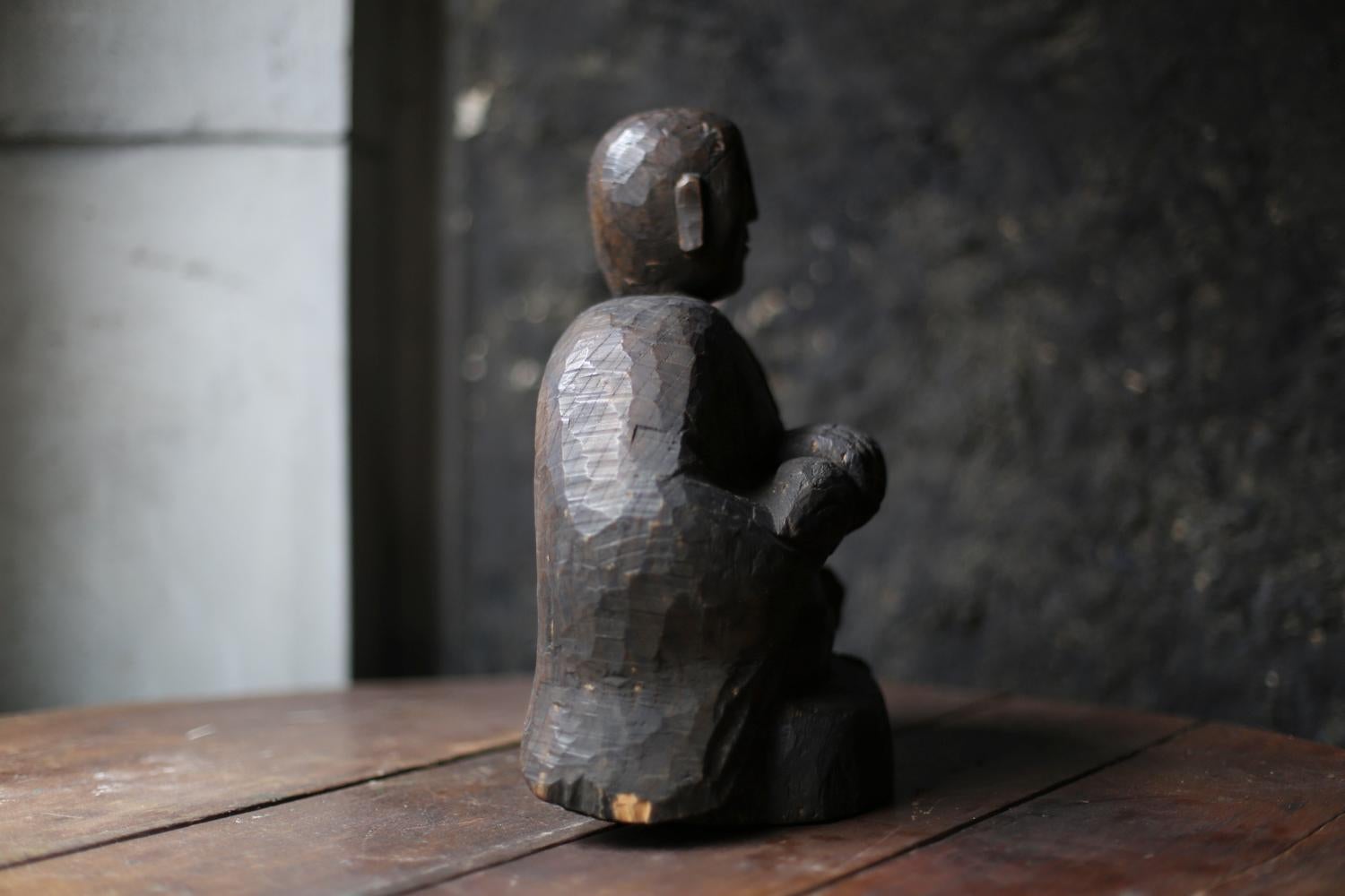 Antike Holzskulptur „Kobo Daishi“ / Buddha-Statuen / Edo-Meiji-Periode (Zypressenholz) im Angebot