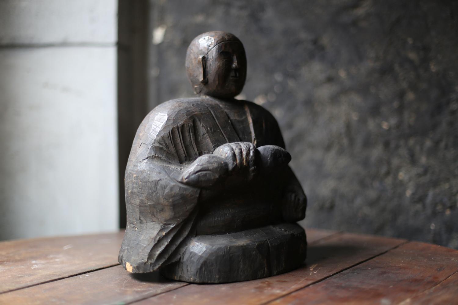 Antike Holzskulptur „Kobo Daishi“ / Buddha-Statuen / Edo-Meiji-Periode im Angebot 1