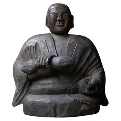 Antike Holzskulptur „Kobo Daishi“ / Buddha-Statuen / Edo-Meiji-Periode