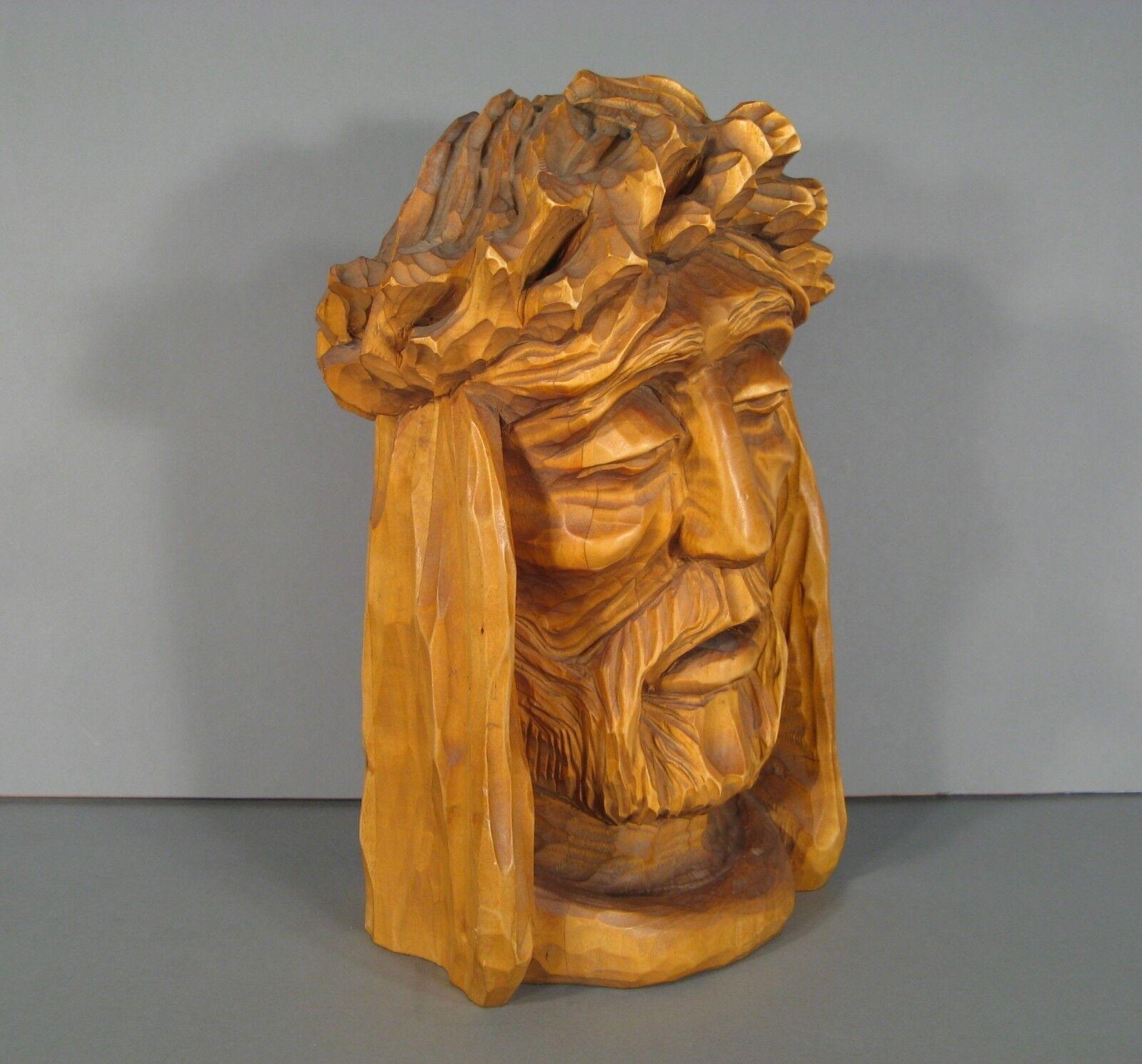 Antique Wooden Sculpture of Christ's Head with Crown of Thorns -1Y94 4