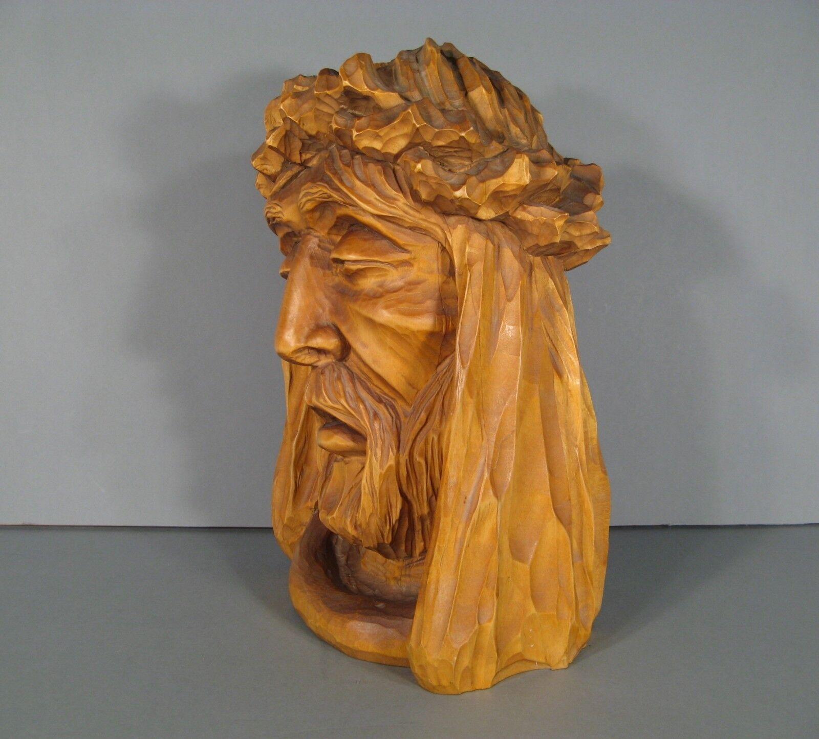 Antique Wooden Sculpture of Christ's Head with Crown of Thorns -1Y94 In Good Condition In Bordeaux, FR