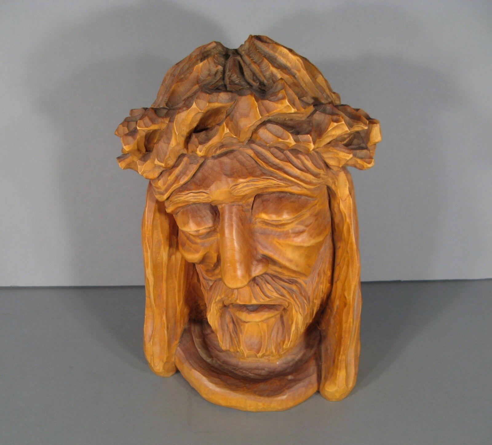 Antique Wooden Sculpture of Christ's Head with Crown of Thorns -1Y94 1