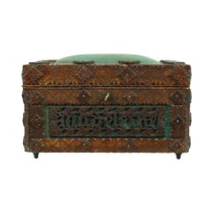 Antique Wooden Sewing Box Tramp Art Folk Art Unique Piece 1928