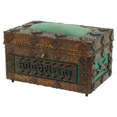 Boîte à couture ancienne Tramp Art Folk Art Pièce unique 1928