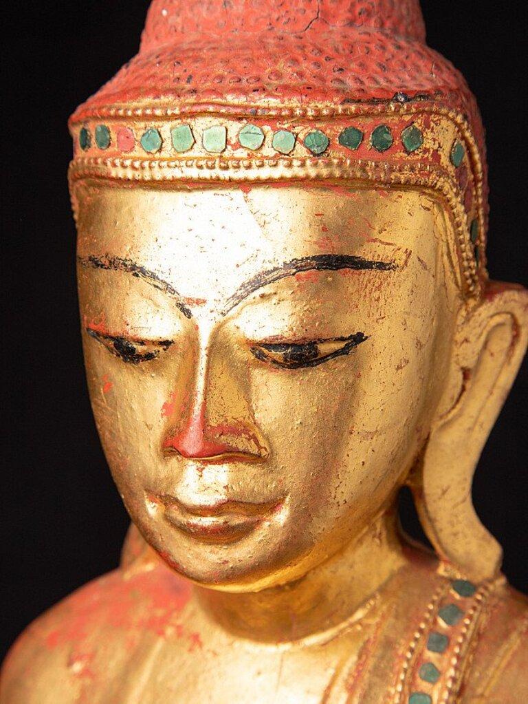 Antique Wooden Shan Buddha Statue from Burma For Sale 10