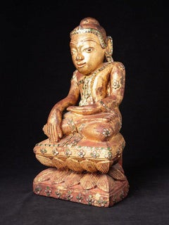 Antica statua di legno di Buddha Shan dalla Birmania