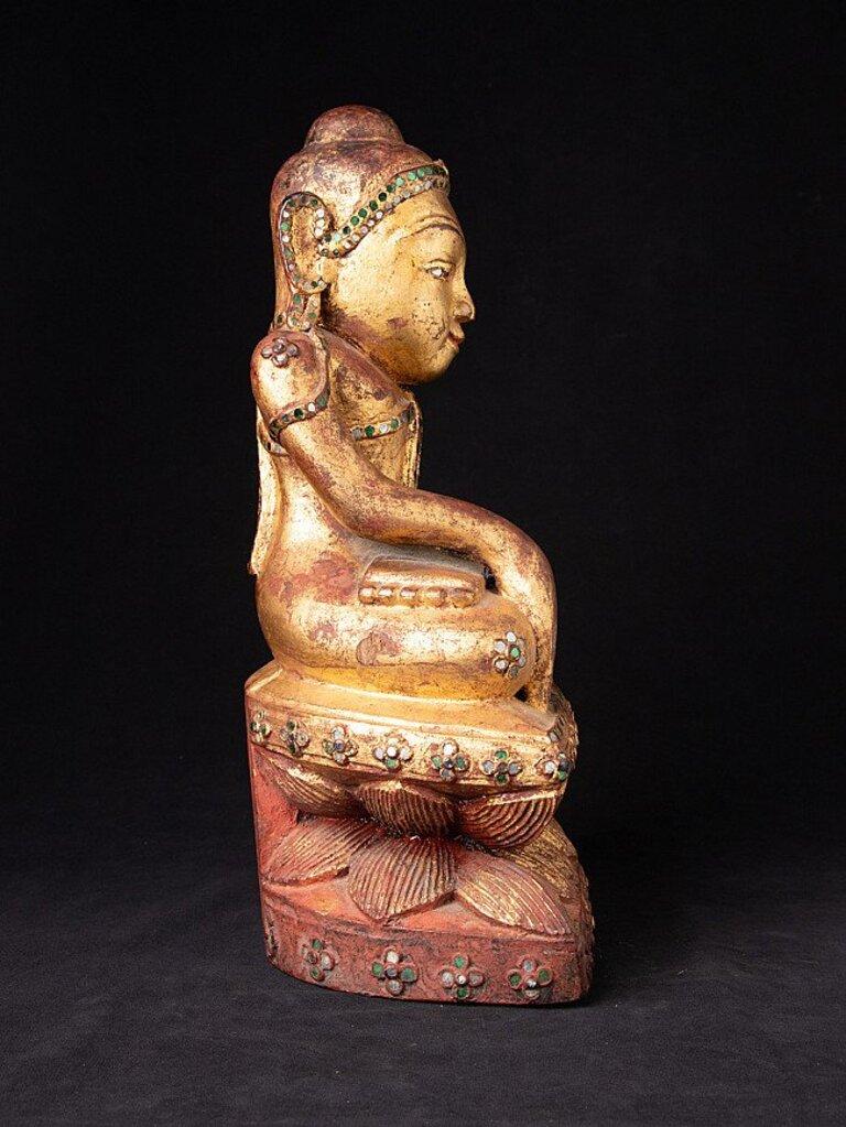 18th Century and Earlier Antique Wooden Shan Buddha Statue from Burma For Sale