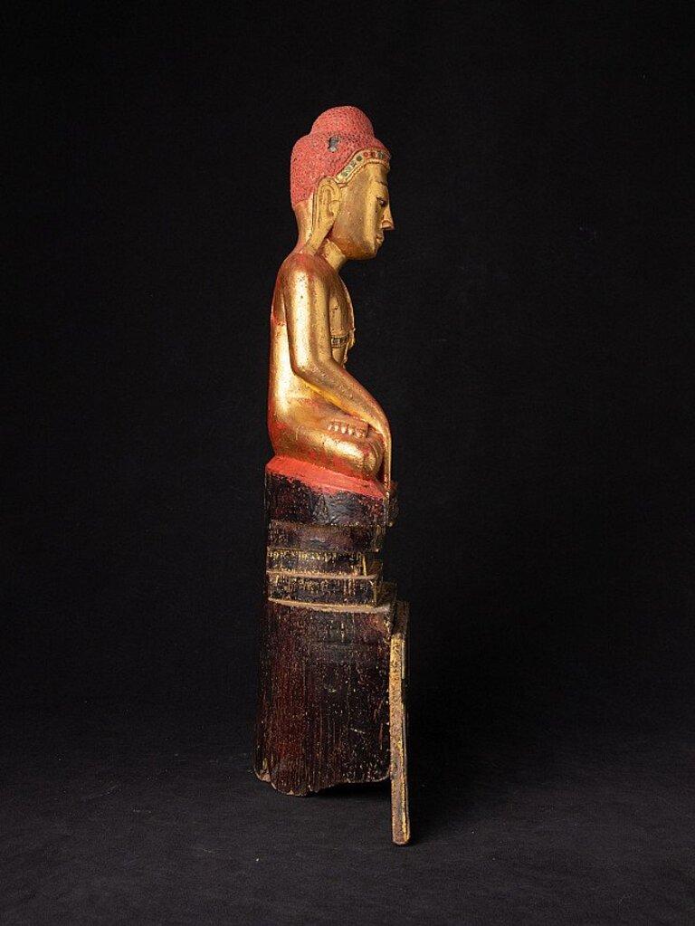 19th Century Antique Wooden Shan Buddha Statue from Burma For Sale