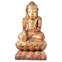 Antike Shan-Buddha-Statue aus Holz aus Burma