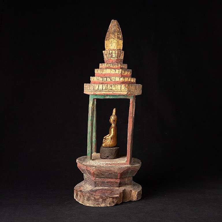 Laotian Antique Wooden Shine with Buddha Statue from Laos from Laos