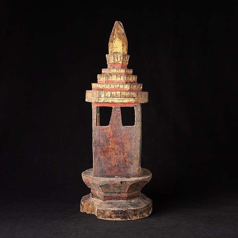Antique Wooden Shine with Buddha Statue from Laos from Laos In Good Condition In DEVENTER, NL