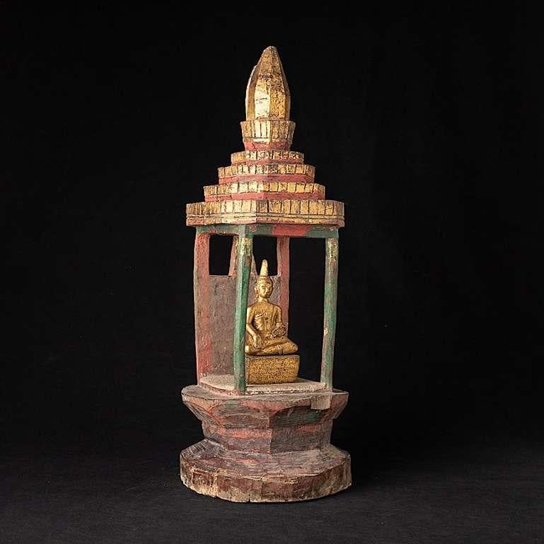 Antique Wooden Shine with Buddha Statue from Laos from Laos 1