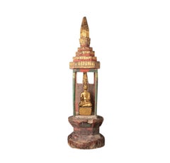 Luminaire en bois ancien avec statue de Bouddha du Laos et brillance