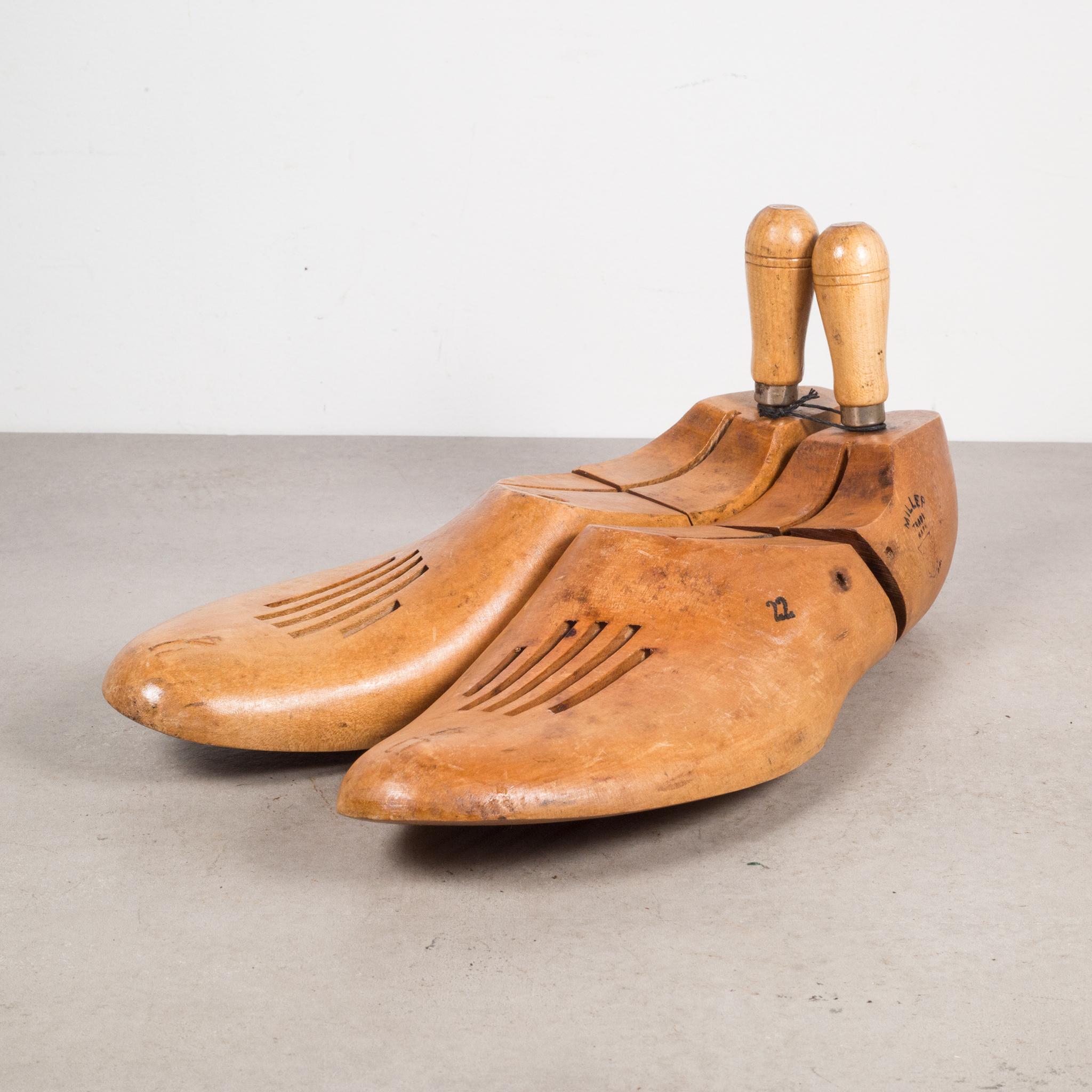 Original pairs of cobbler's wooden shoe forms. They have retained their original finish and have the appropriate wear.

Creator Unknown.
Date of manufacture c.1920
Materials and techniques maple or beech.
Condition good. Wear consistent with