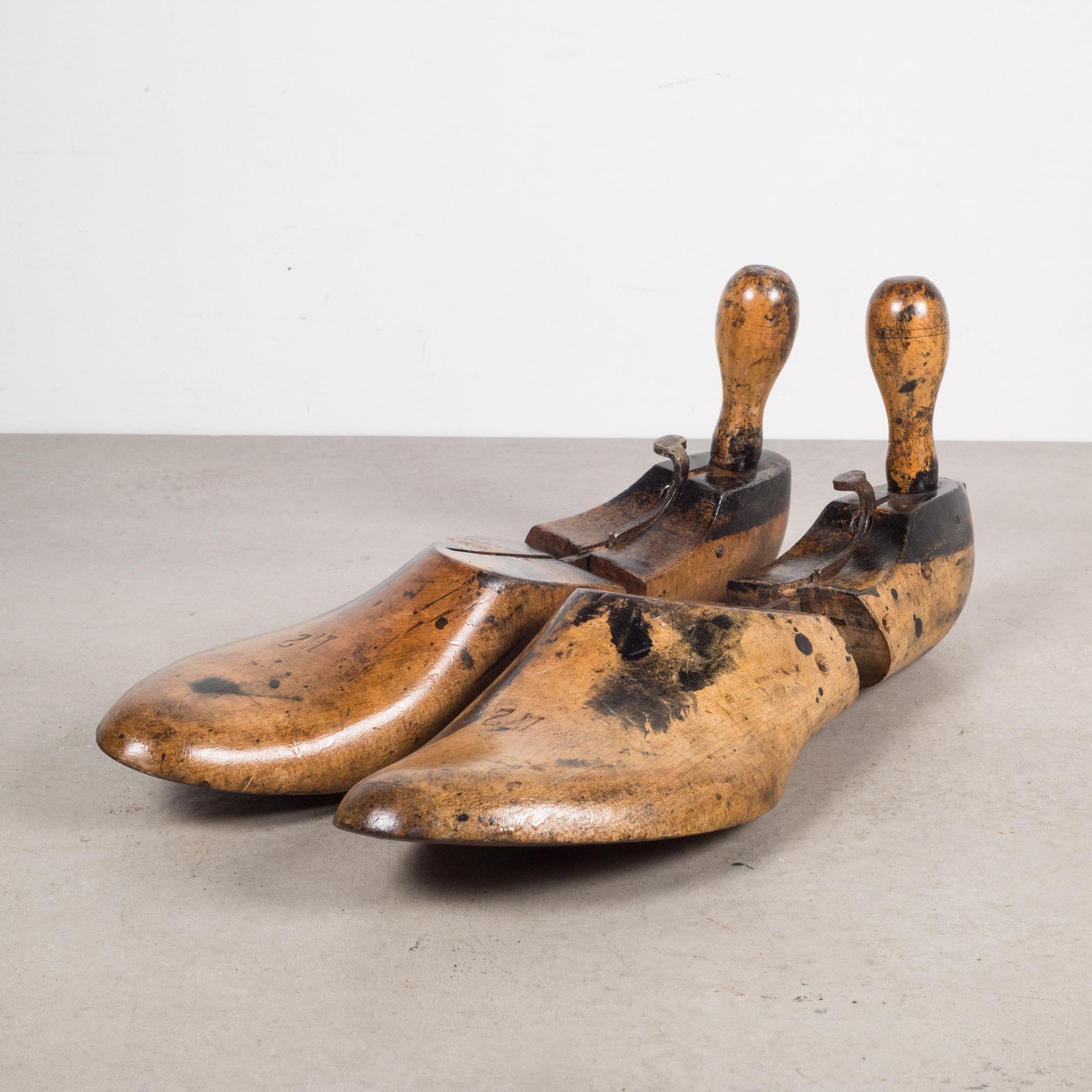 Original pairs of cobbler's wooden shoe forms. They have retained their original finish and have the appropriate wear.

Creator unknown.
Date of manufacture c.1920
Materials and techniques maple or beech.
Condition good. Wear consistent with