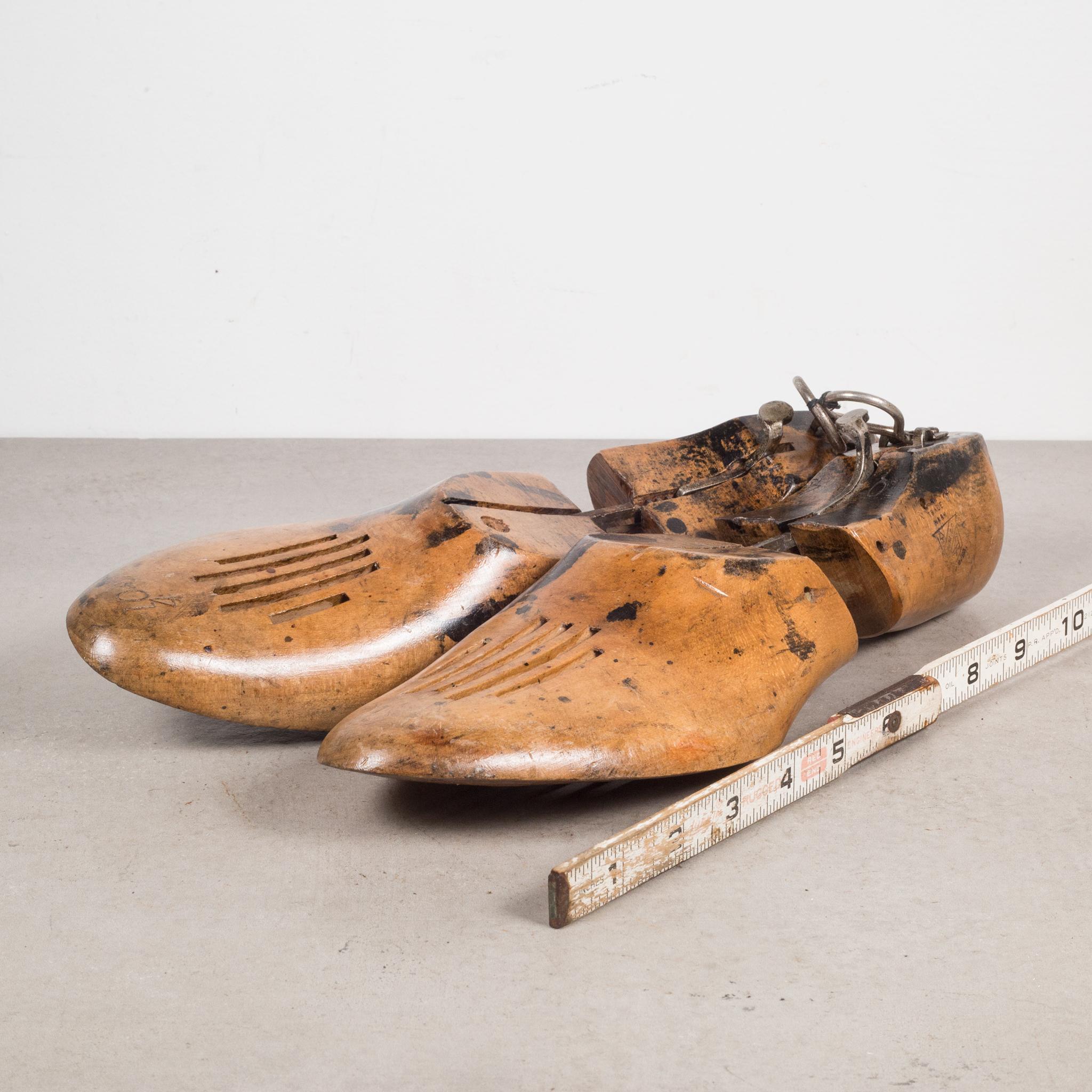 Industrial Antique Wooden Shoe Forms with Metal Handles, c.1920 For Sale