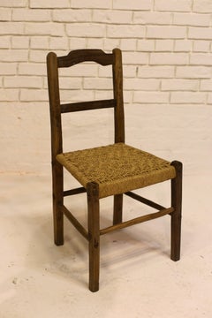 Antica sedia laterale in legno con seduta intrecciata a mano, Ungheria, inizio XX secolo