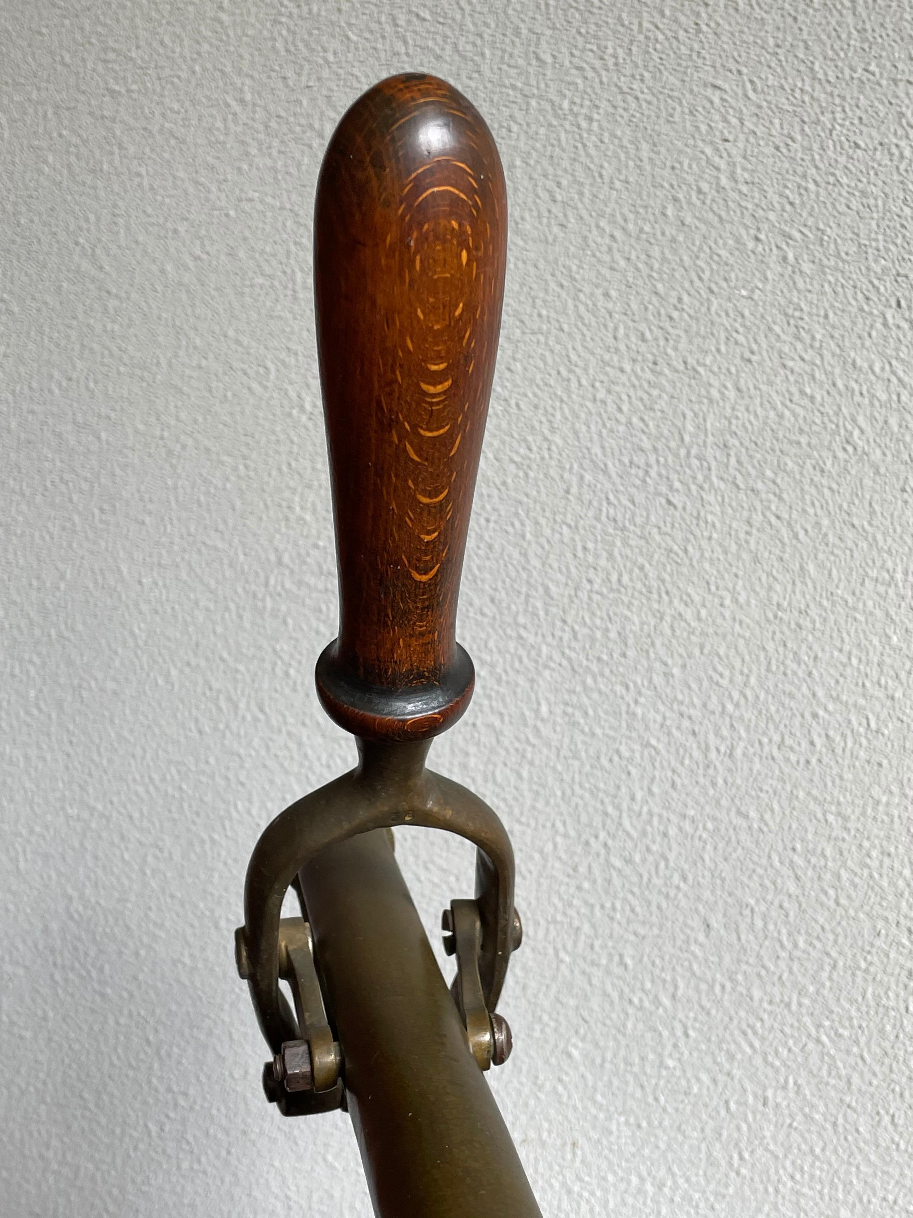 Antique Wooden & Solid Brass Bar Corkscrew for Wine Collectors, Marked The King 8