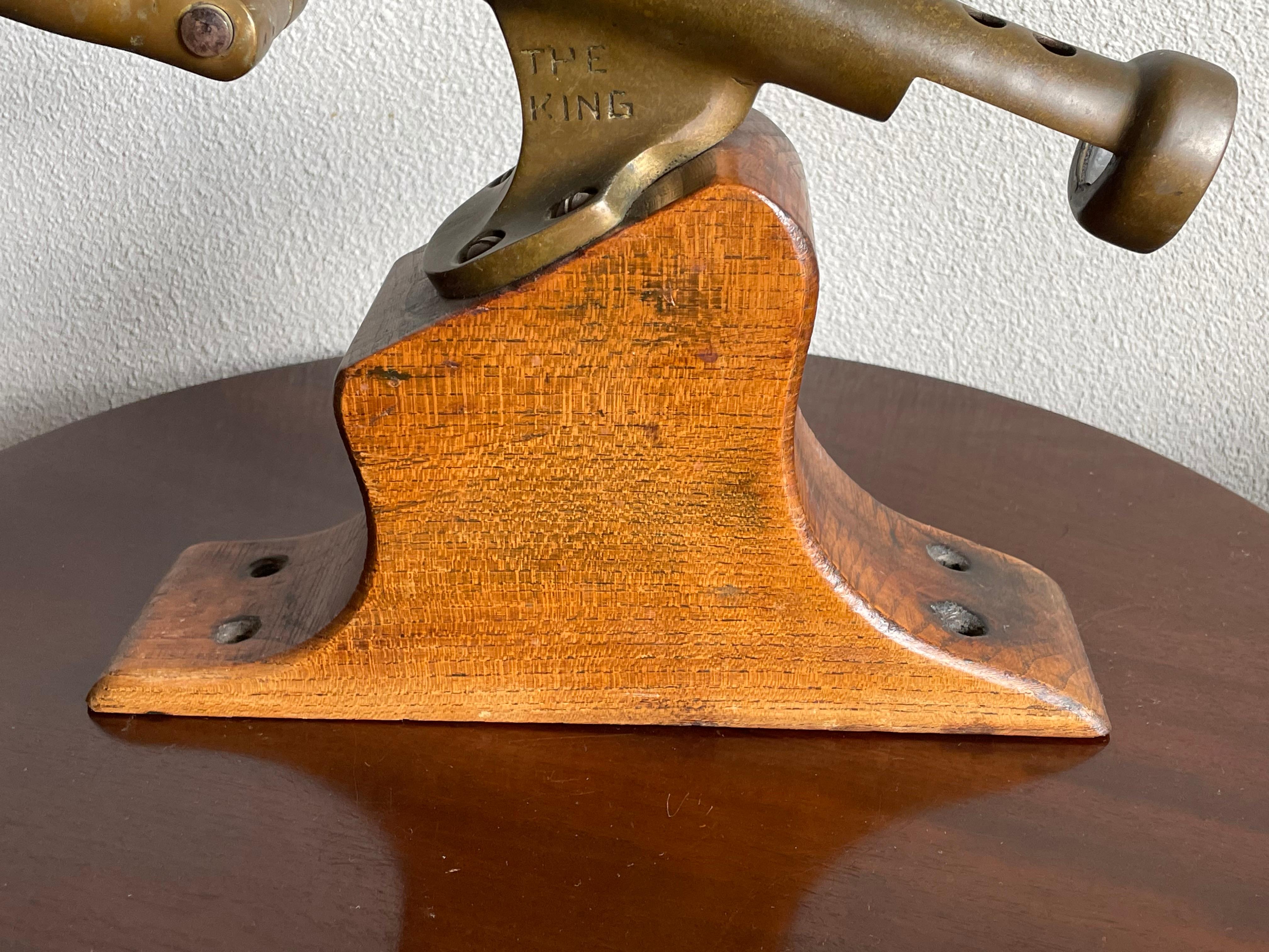European Antique Wooden & Solid Brass Bar Corkscrew for Wine Collectors, Marked The King