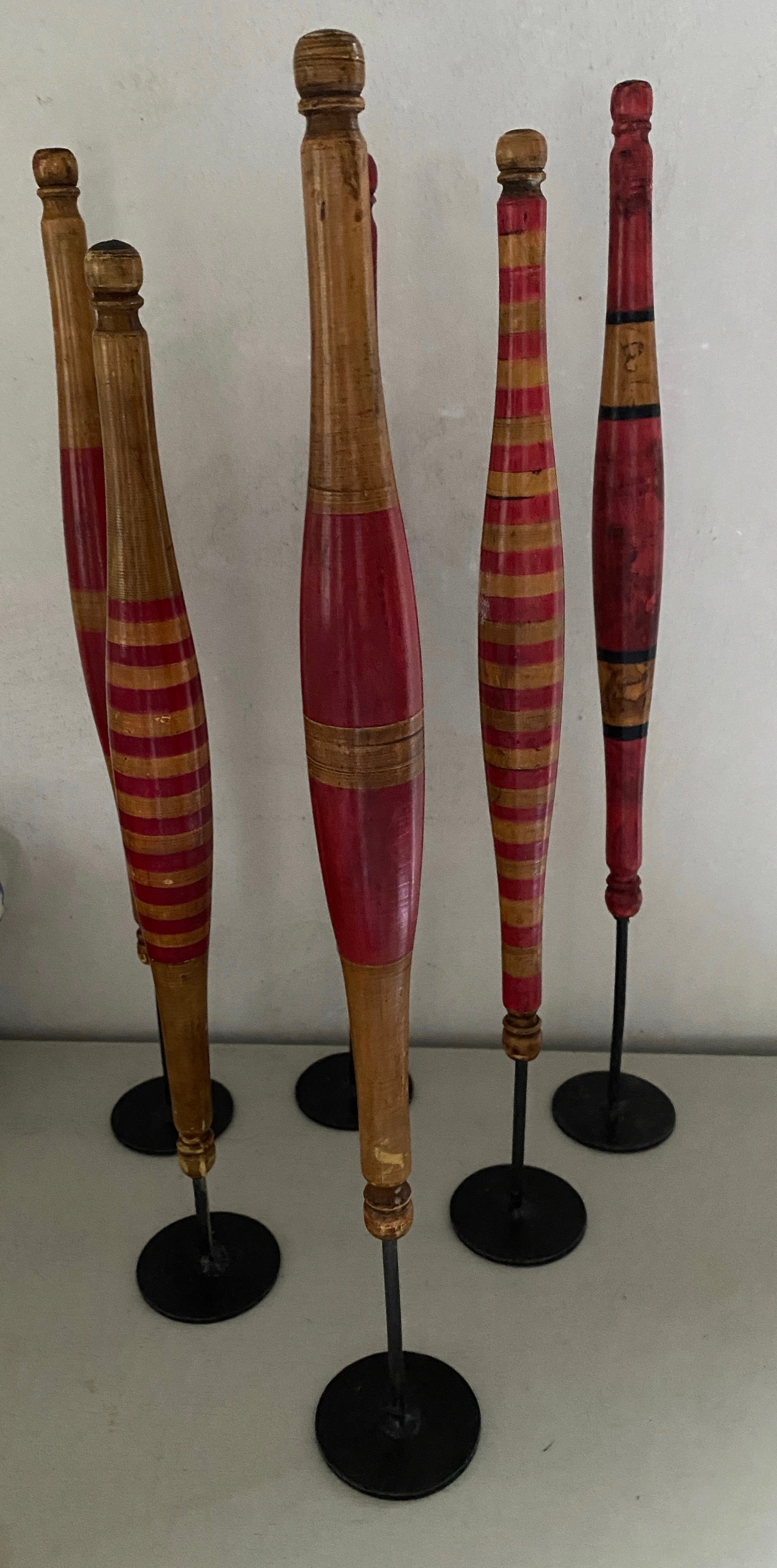 antique wooden yarn spindles