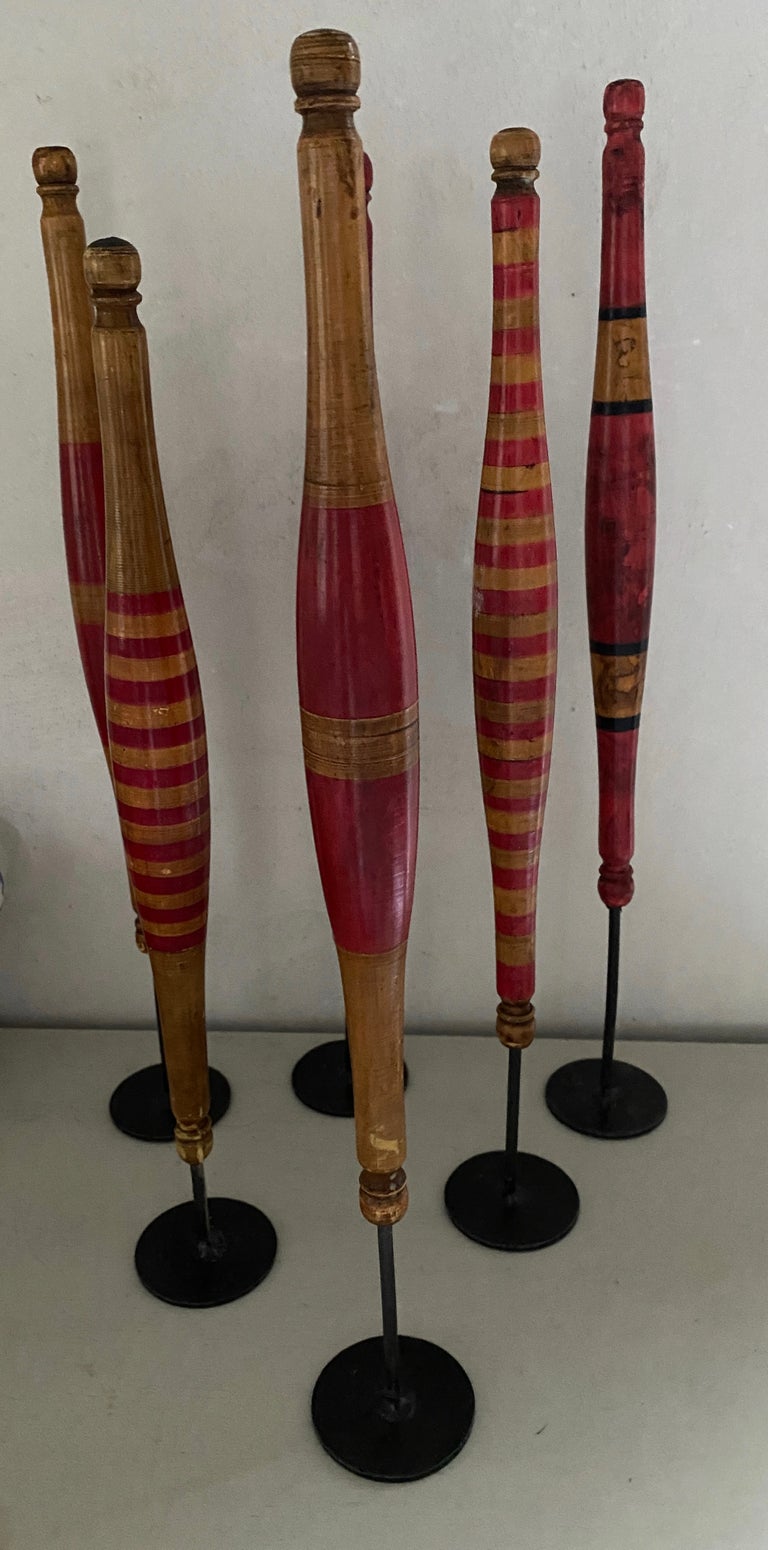 Folk Art Antique Wooden Spindles for Spinning Wool For Sale