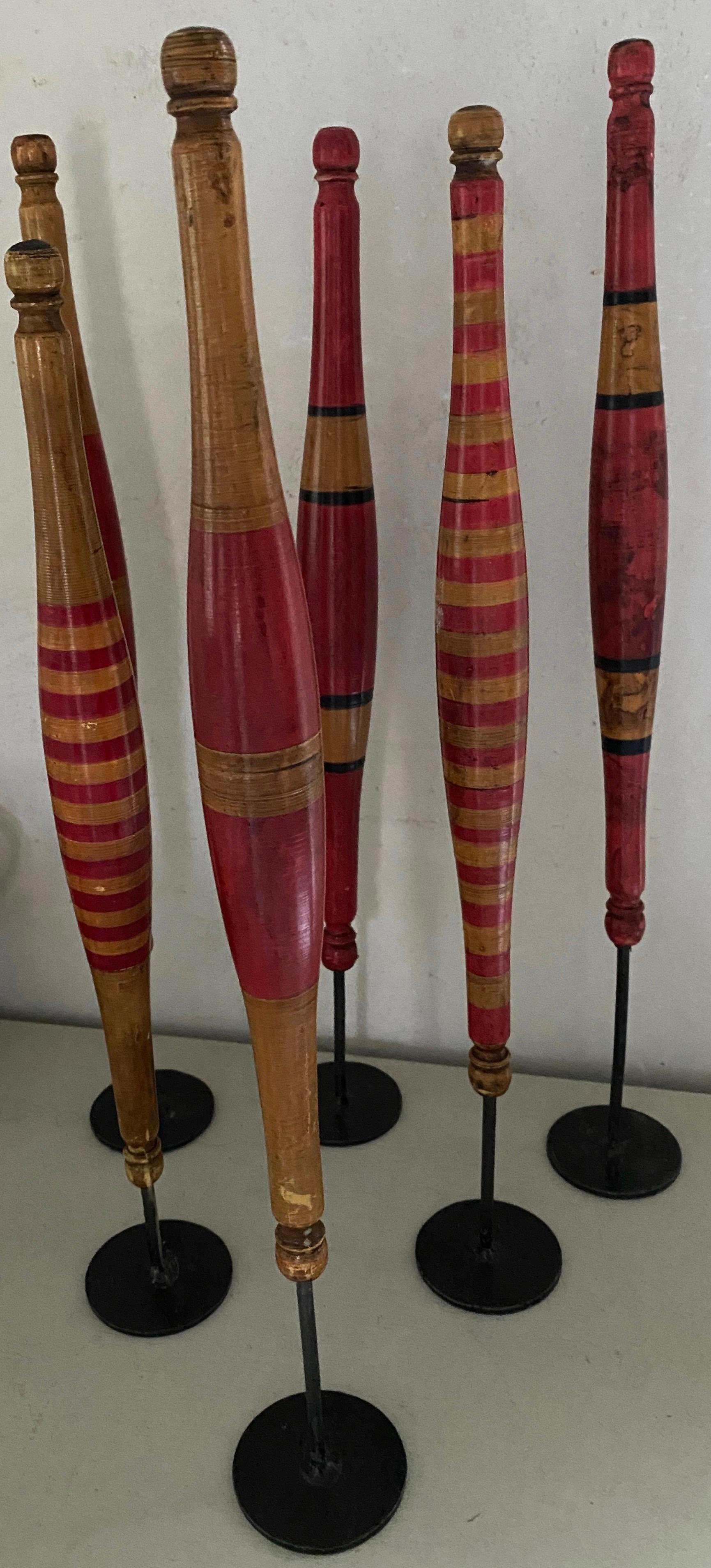 Folk Art Antique Wooden Spindles for Spinning Wool