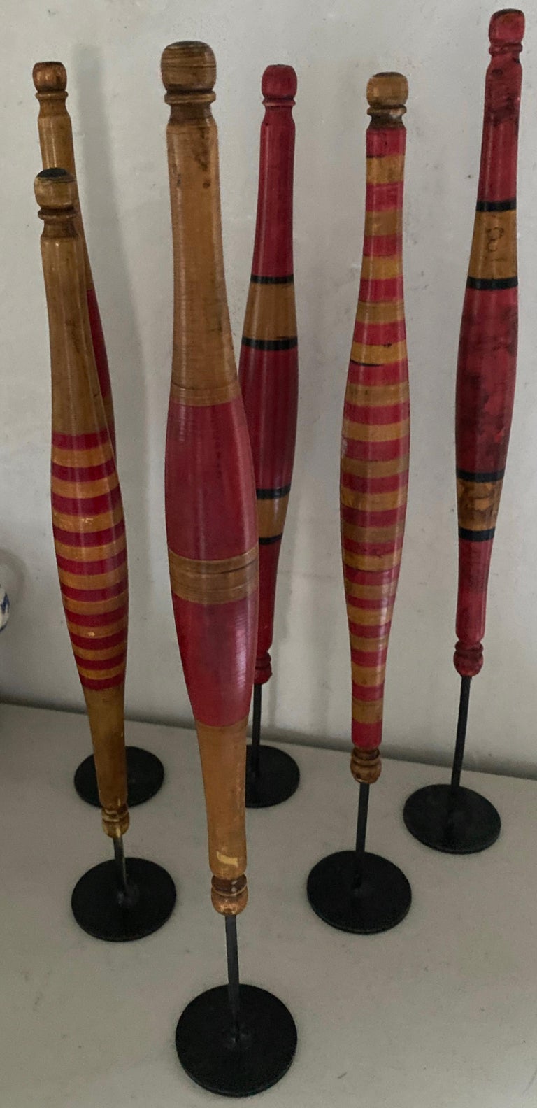 Hand-Carved Antique Wooden Spindles for Spinning Wool For Sale