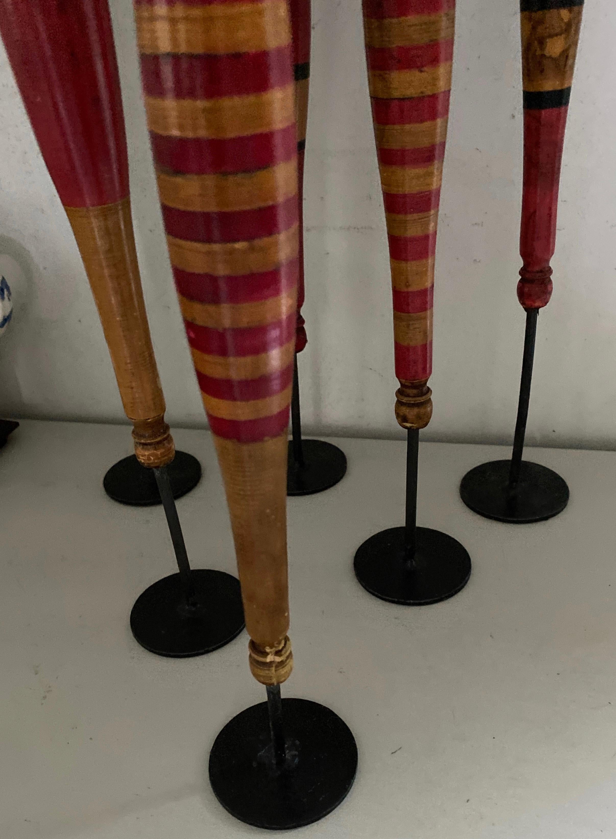 Hand-Carved Antique Wooden Spindles for Spinning Wool