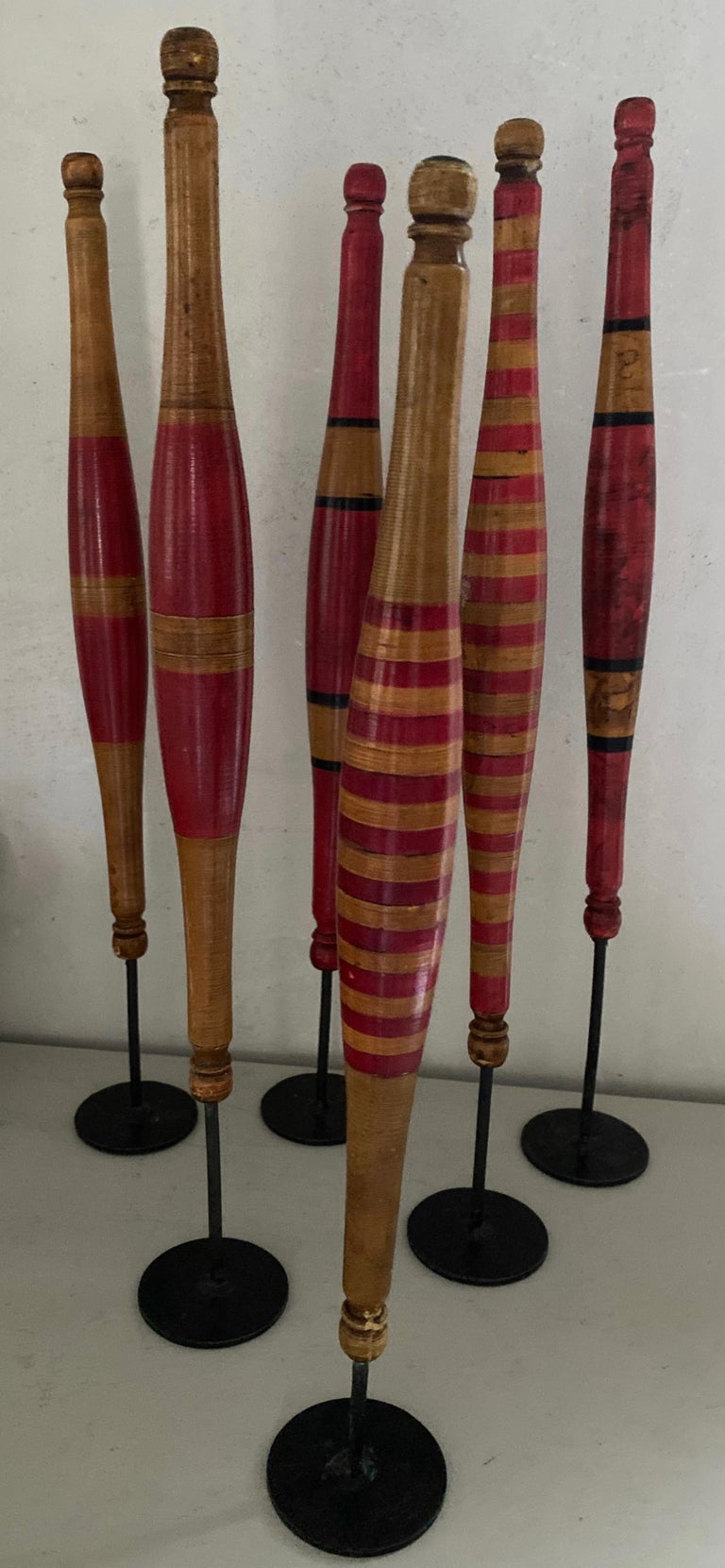 19th Century Antique Wooden Spindles for Spinning Wool For Sale