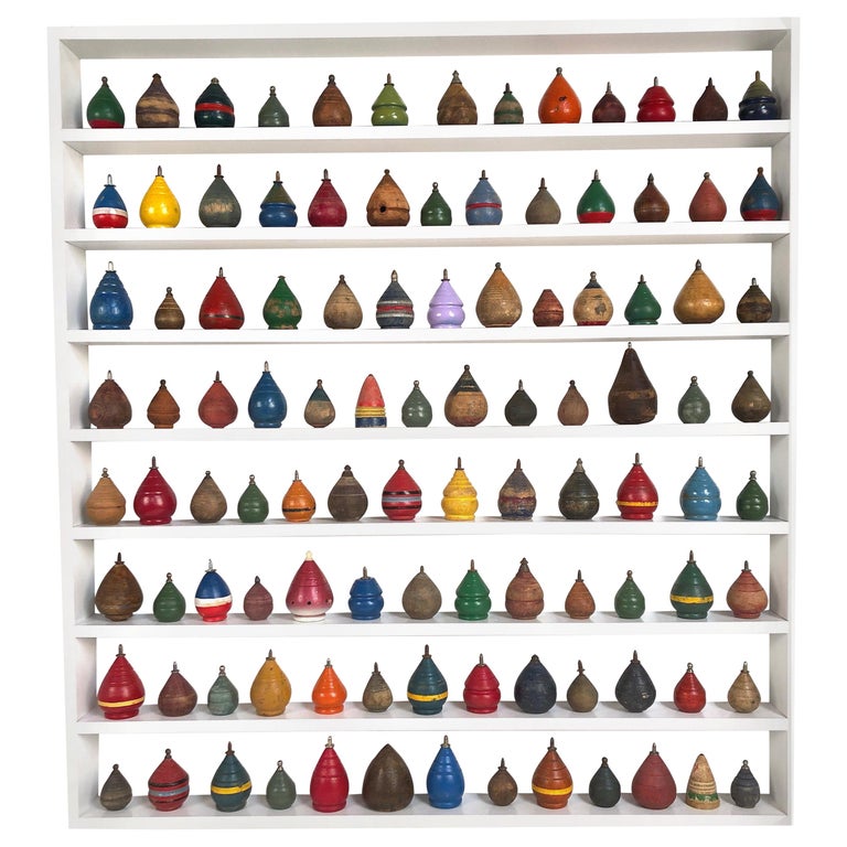 Antique Wooden Spinning Top Collection Custom Display at 1stDibs