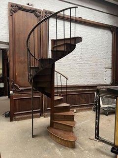 Antique Wooden Spiral Staircase with Iron Balustrade, France, circa 1900