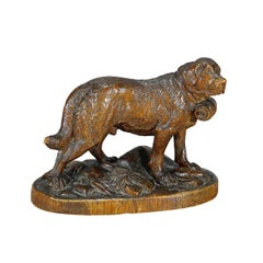 Sculpture ancienne de chien St. Bernhard en bois, Brienz, vers 1900